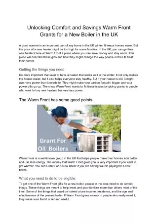 Unlocking Comfort and Savings_Warm Front Grants for a New Boiler in the UK