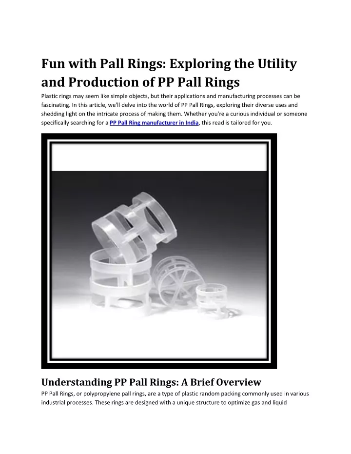 fun with pall rings exploring the utility