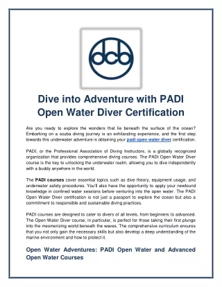 PADI Open Water Diver Certification