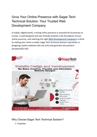 Grow Your Online Presence with Sagar Tech Technical Solution_ Your Trusted Web Development Company