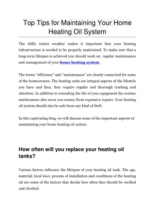 Top Tips for Maintaining Your Home Heating Oil System
