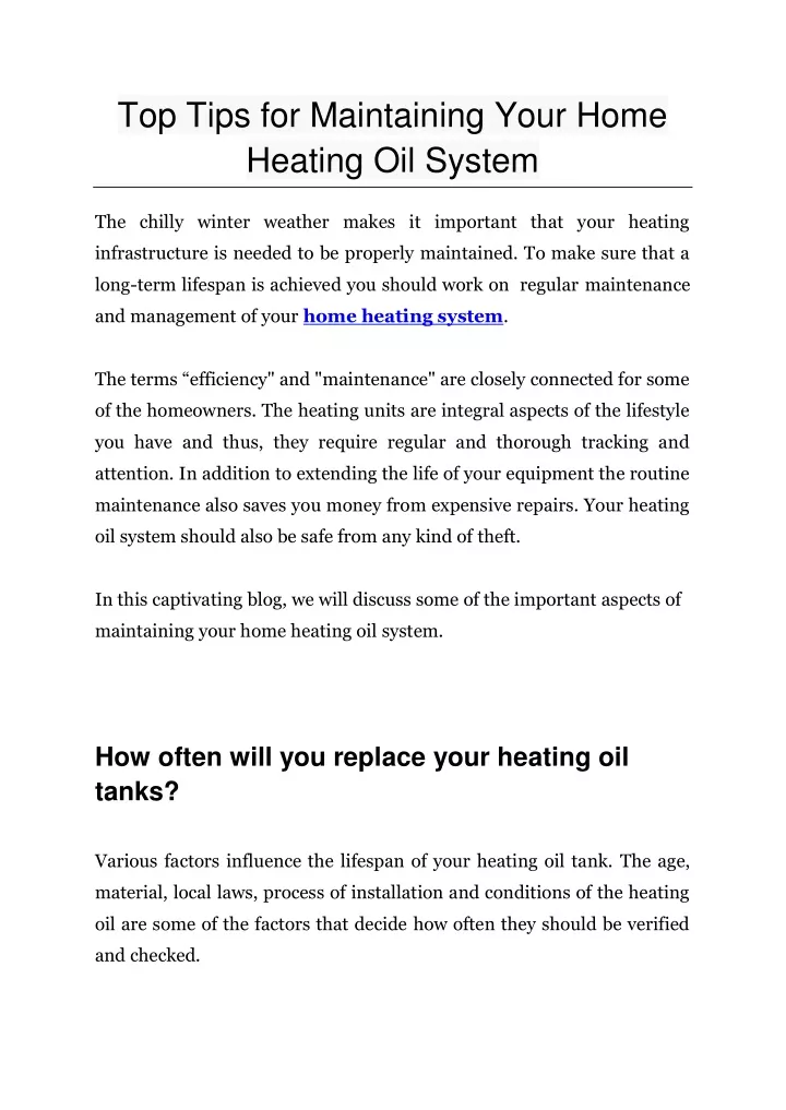 top tips for maintaining your home heating