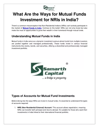 What Are the Ways for Mutual Funds Investment for NRIs in India