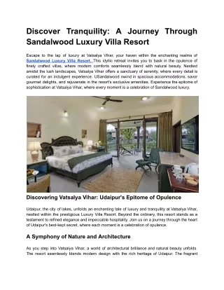 Discover Tranquility: A Journey Through Sandalwood Luxury Villa Resort