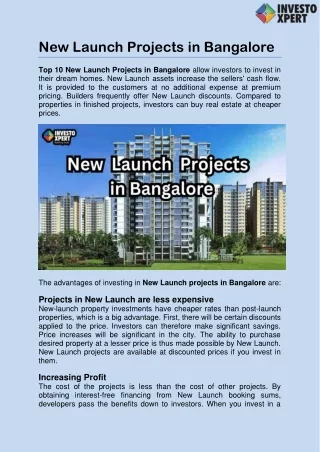 Top 10 New Launch Project in Bangalore