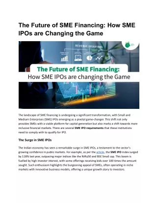 The Future of SME Financing: How SME IPOs are changing the Game
