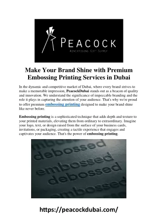 Elevate Your Brand with Embossing Printing Services from Peacock Dubai