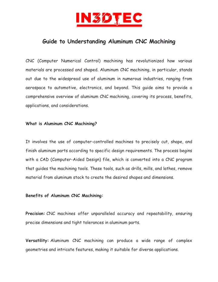 guide to understanding aluminum cnc machining