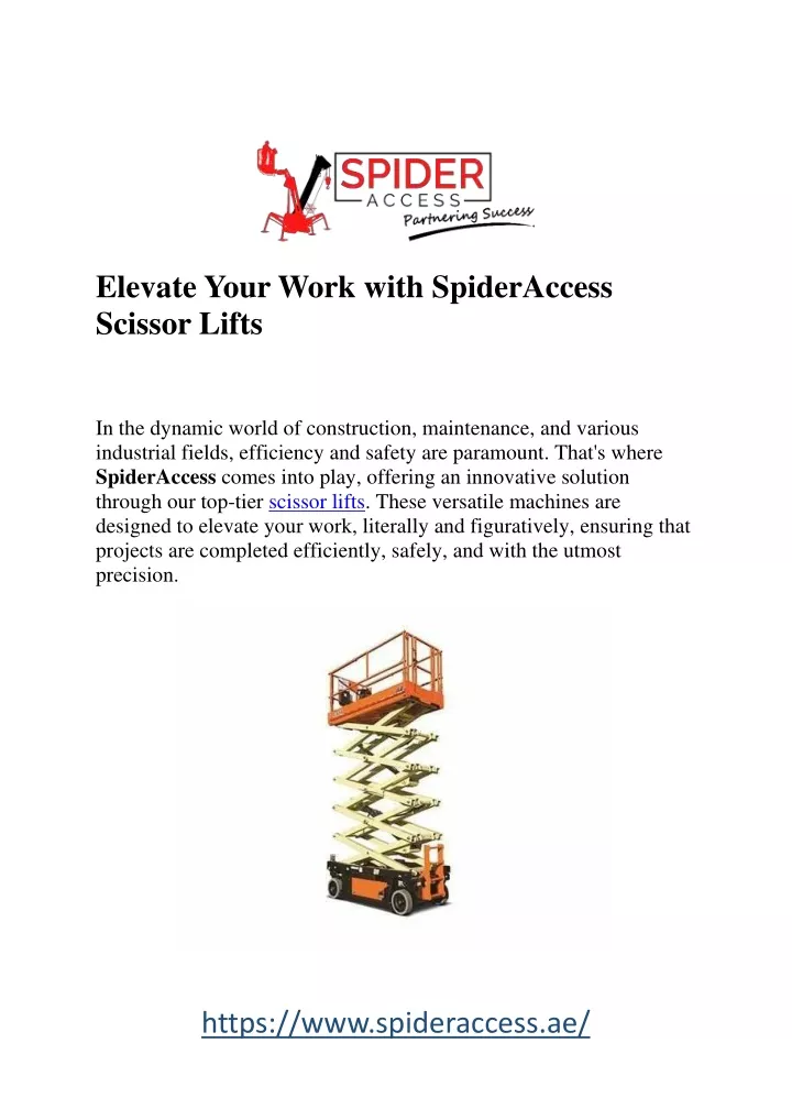 elevate your work with spideraccess scissor lifts