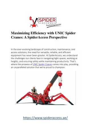 Unic Spider Cranes: Compact Powerhouses for Versatile Lifting