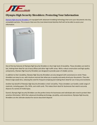 Olympia High Security Shredders: Your Trusted Protection