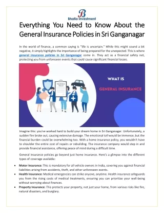 Everything You Need to Know About the General Insurance Policies in Sri Ganganagar