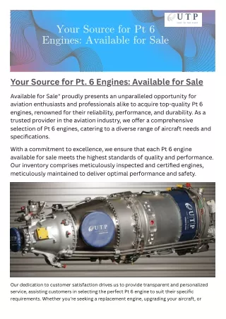 Your Source for Pt 6 Engines available for Sale