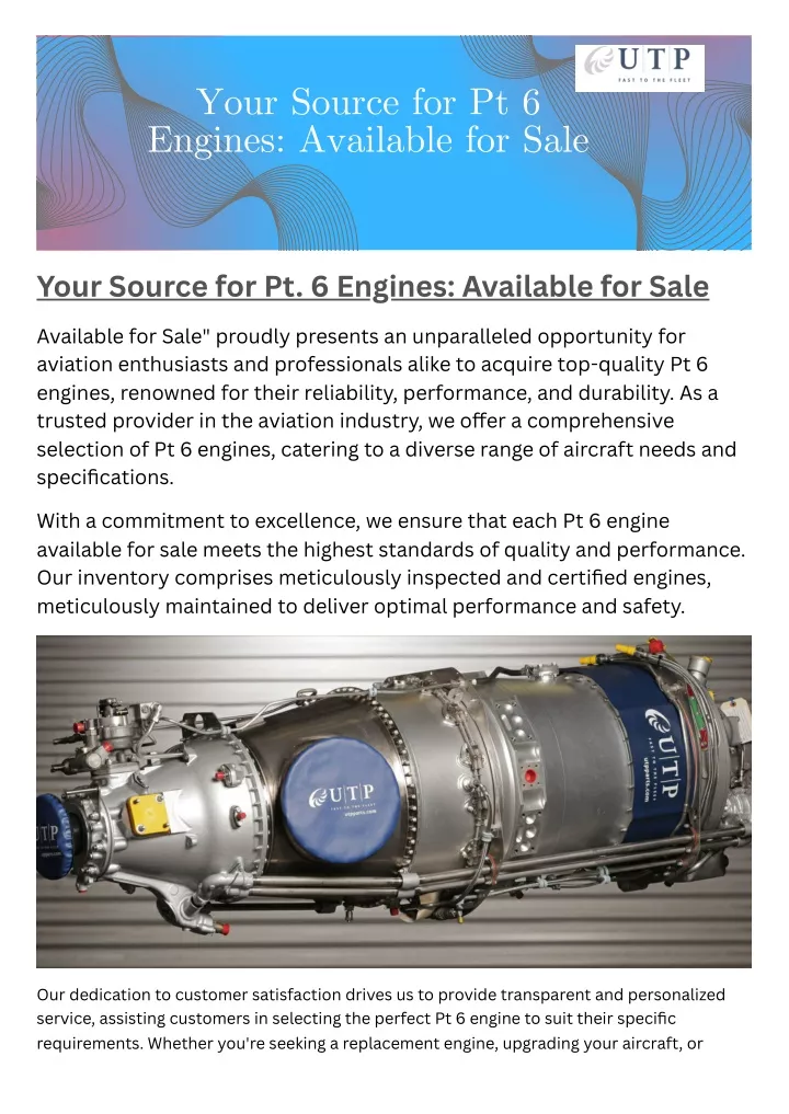 your source for pt 6 engines available for sale