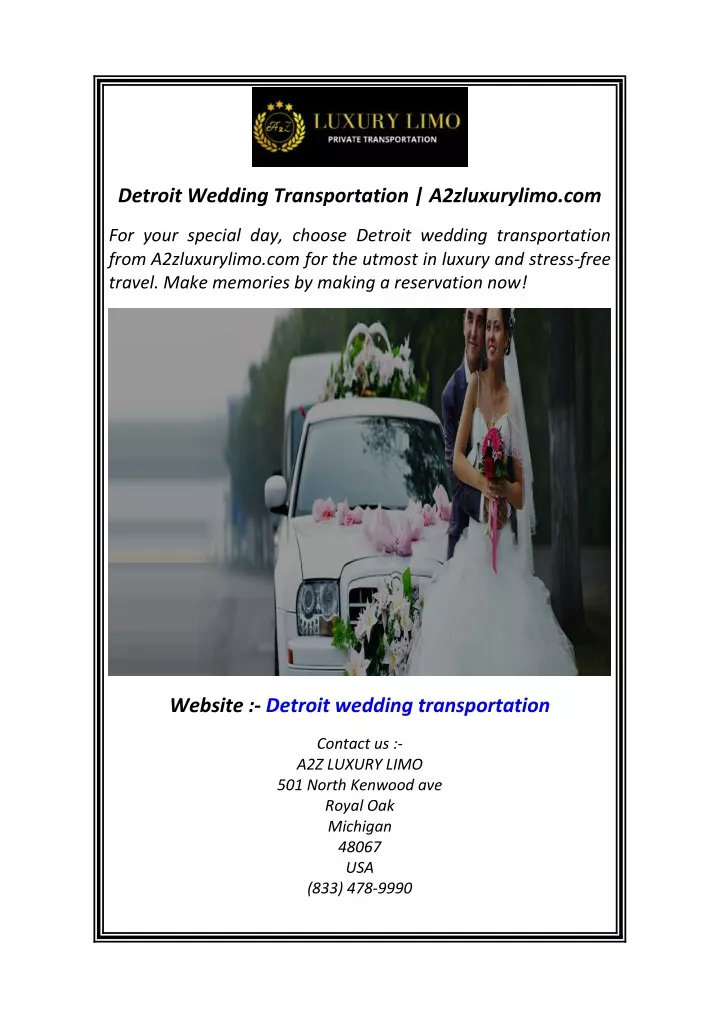 detroit wedding transportation a2zluxurylimo com