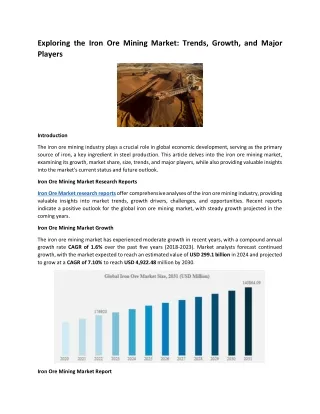 Exploring the Iron Ore Mining Market Trends, Growth, and Major Players