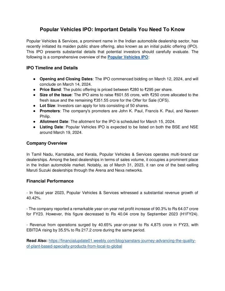 popular vehicles ipo important details you need