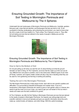 Ensuring Grounded Growth_ The Importance of Soil Testing in Mornington Peninsula and Melbourne by The 4 Spheres
