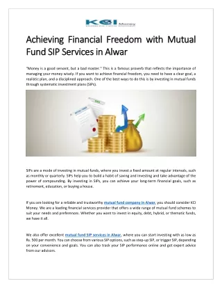 Achieving Financial Freedom with Mutual Fund SIP Services in Alwar