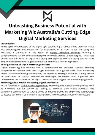 Unleashing Business Potential with Marketing Wiz Australia's Cutting-Edge Digital Marketing Services