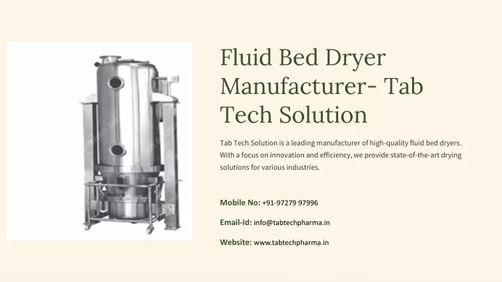 fluid bed dryer manufacturer tab tech solution