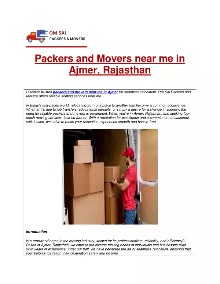 packers and movers near me in ajmer rajasthan