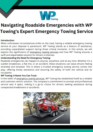 Navigating Roadside Emergencies with WP Towing's Expert Emergency Towing Service