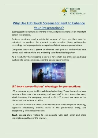 Why Use LED Touch Screens for Rent to Enhance Your Presentations?
