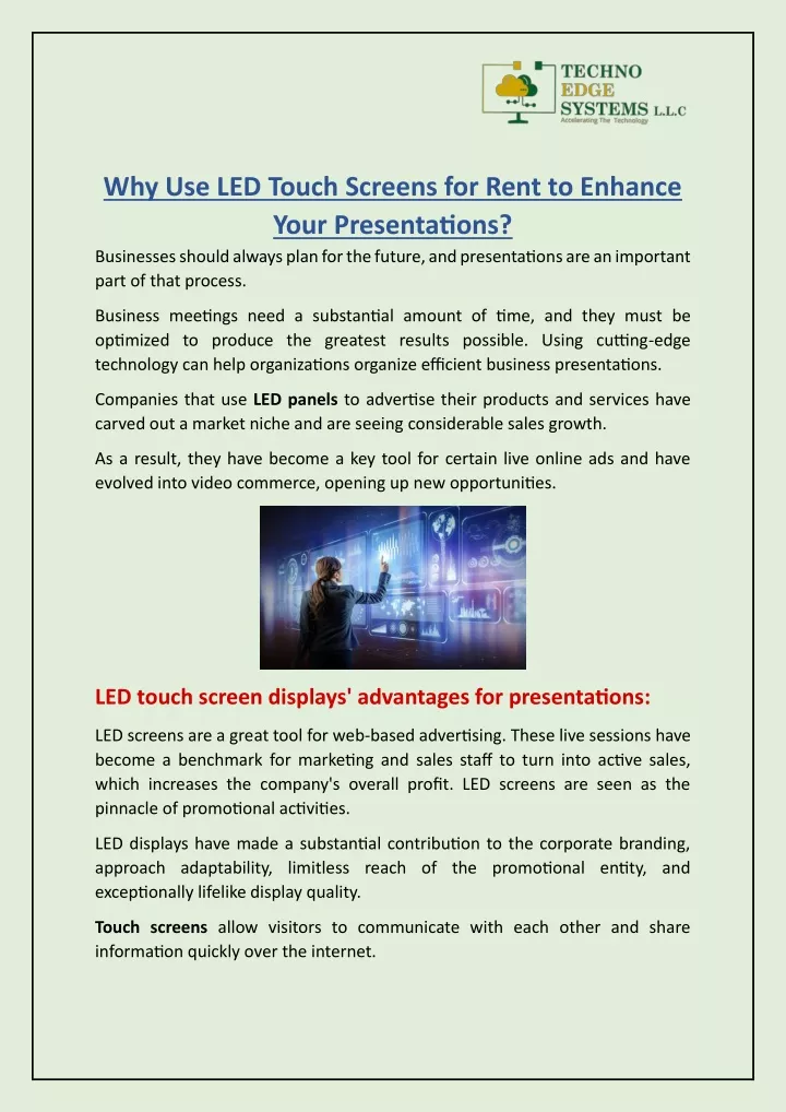 why use led touch screens for rent to enhance