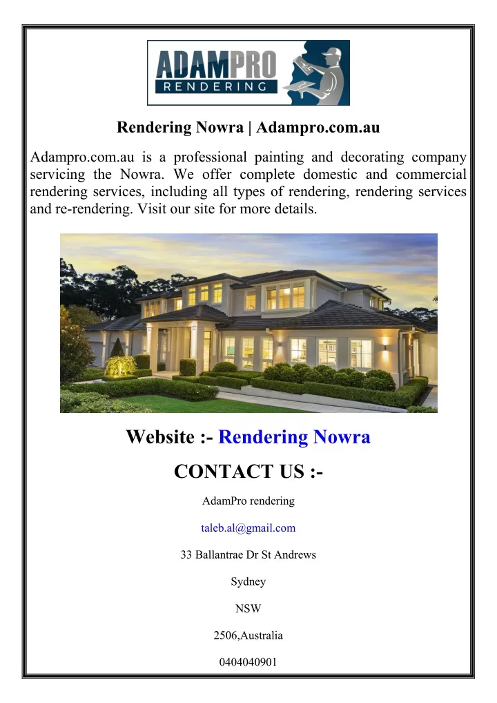 rendering nowra adampro com au