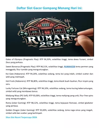 RUMAH258 Situs Slot Gacor Gampang Menang Hari Ini Winrate Paling Tinggi