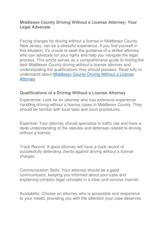 Middlesex County Driving Without a License Attorney