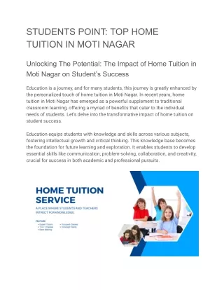 Best No.1 Home Tuition In Moti Nagar, Delhi
