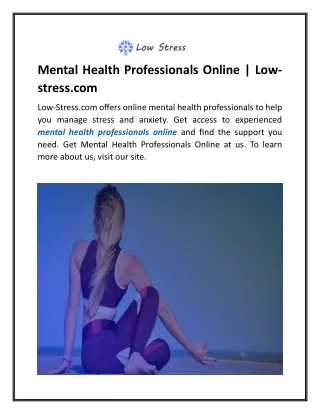 Mental Health Professionals Online  Low-stress.com