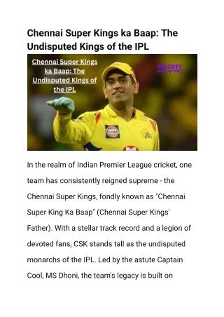 Chennai Super Kings ka Baap The Undisputed Kings of the IPL