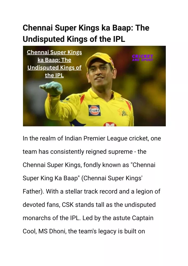 chennai super kings ka baap the undisputed kings