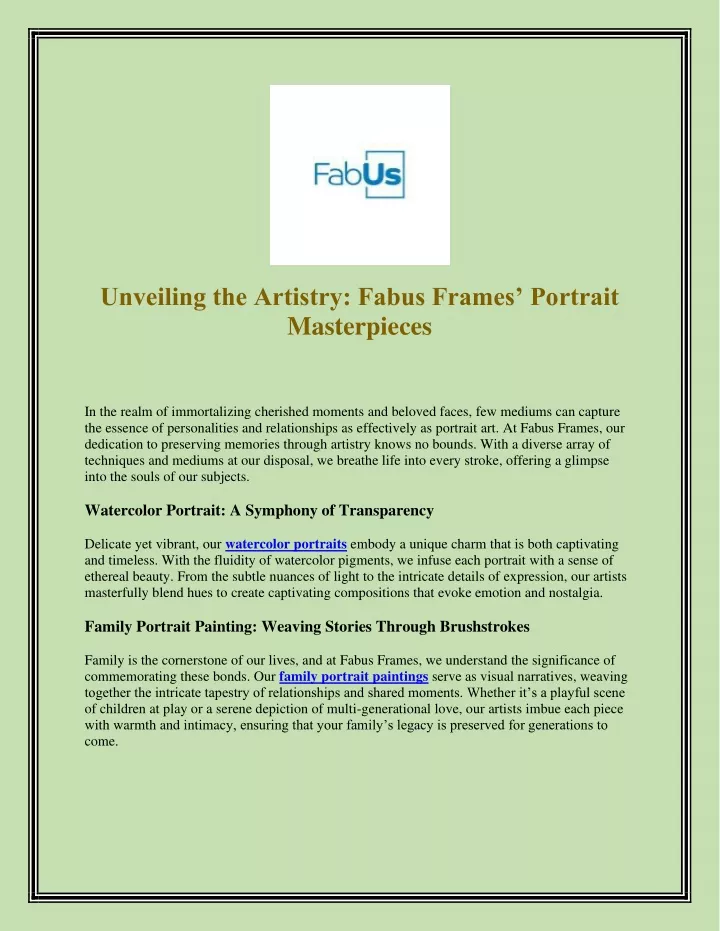 unveiling the artistry fabus frames portrait