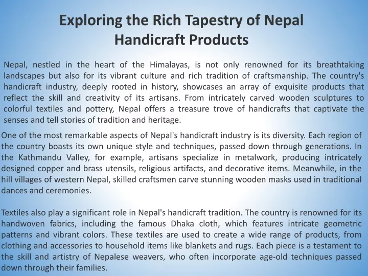 exploring the rich tapestry of nepal handicraft