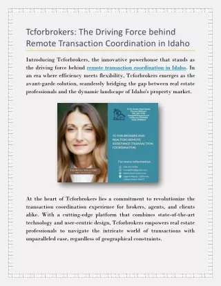 Tcforbrokers The Driving Force behind Remote Transaction Coordination in Idaho