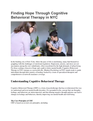 Cognitive Behavioral Therapy In NYC
