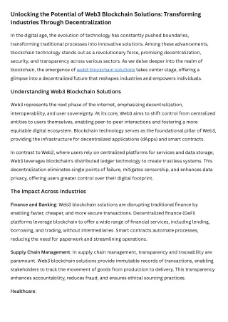 Unlocking the Potential of Web3 Blockchain Solutions Transforming Industries Through Decentralization