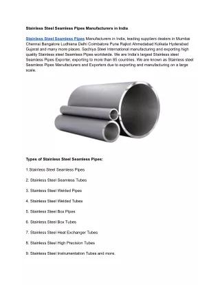 Stainless Steel Seamless Pipes Manufacturers in India