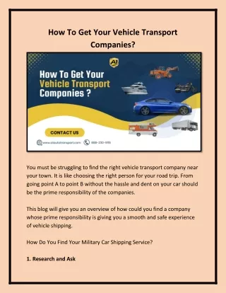 How To Get Your Vehicle Transport Companies