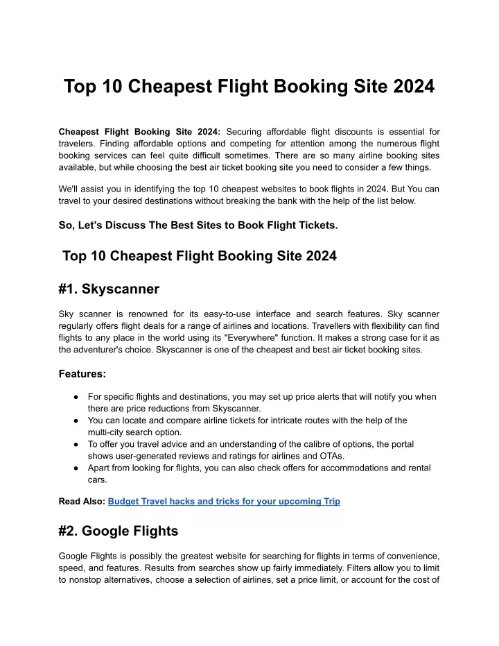 top 10 cheapest flight booking site 2024