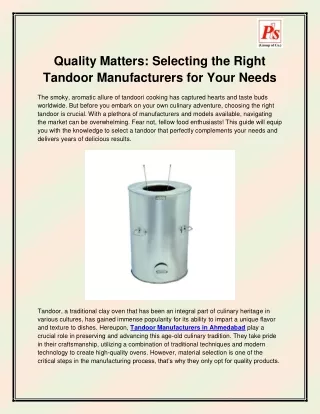 quality matters selecting the right tandoor