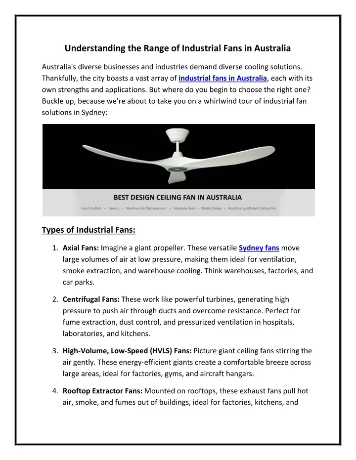 understanding the range of industrial fans