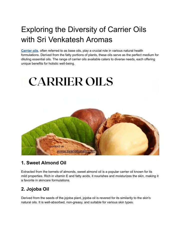 exploring the diversity of carrier oils with