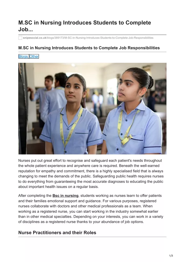 m sc in nursing introduces students to complete