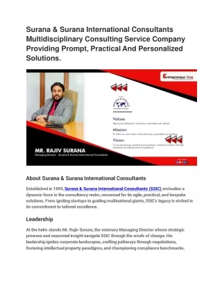 Surana & Surana International Consultants Multidisciplinary Consulting Service Company Providing Prompt, Practical And P