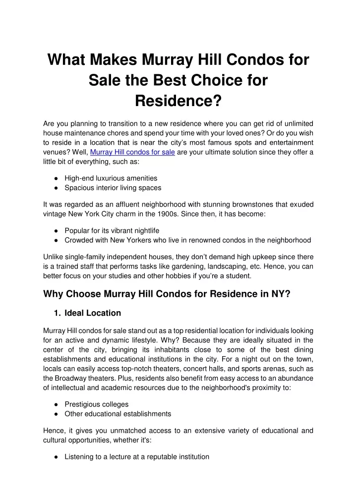what makes murray hill condos for sale the best